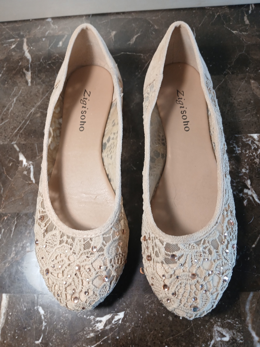 Zigi Soho Cream Lace Sequin Flats